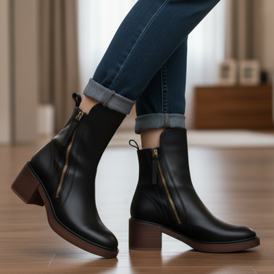 Garciel – Bottines noires en cuir à talon confort, élégantes et intemporelles